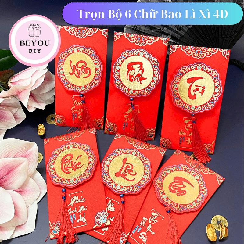 Combo 6 Bao Lì Xì 4D Cao Cấp Kèm Câu Chúc Bao Lì Xì Tết Bao Lì Xì Cưới Hỏi Đẹp Sang Trọng May Mắn pcs