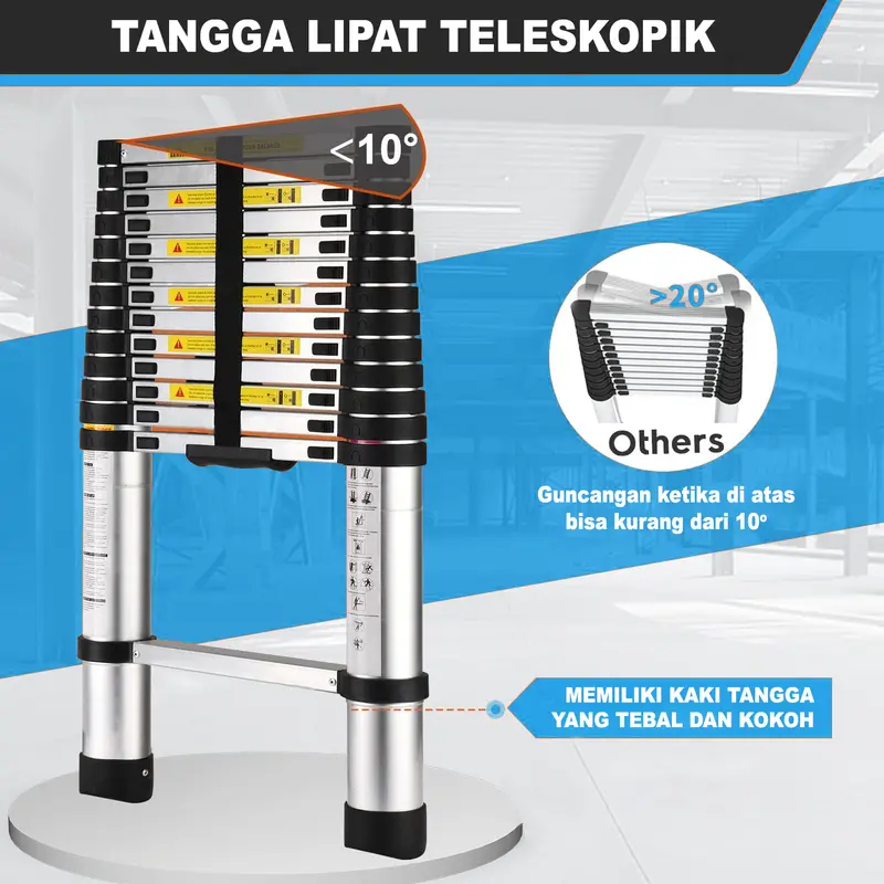Tangga Lipat Teleskopik Bahan Aluminium Tinggi 410 cm / Anti Slip Kokoh & Tahan Lama / T3D1 5