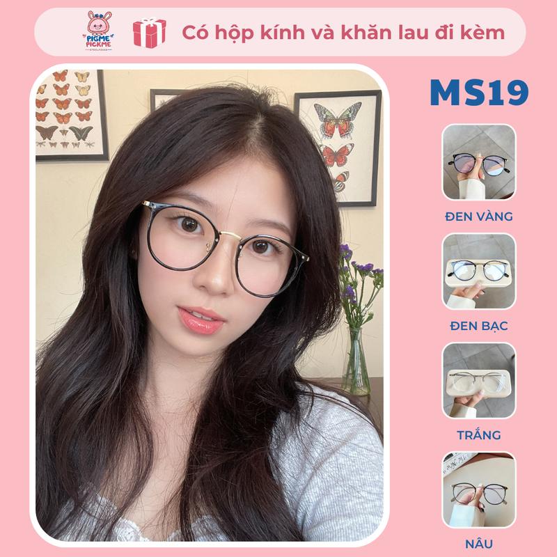 Gọng kính cận nữ dáng oval chất liệu nhựa dẻo phối kim loại chắc chắn phong cách Hàn Quốc Pigme MS19