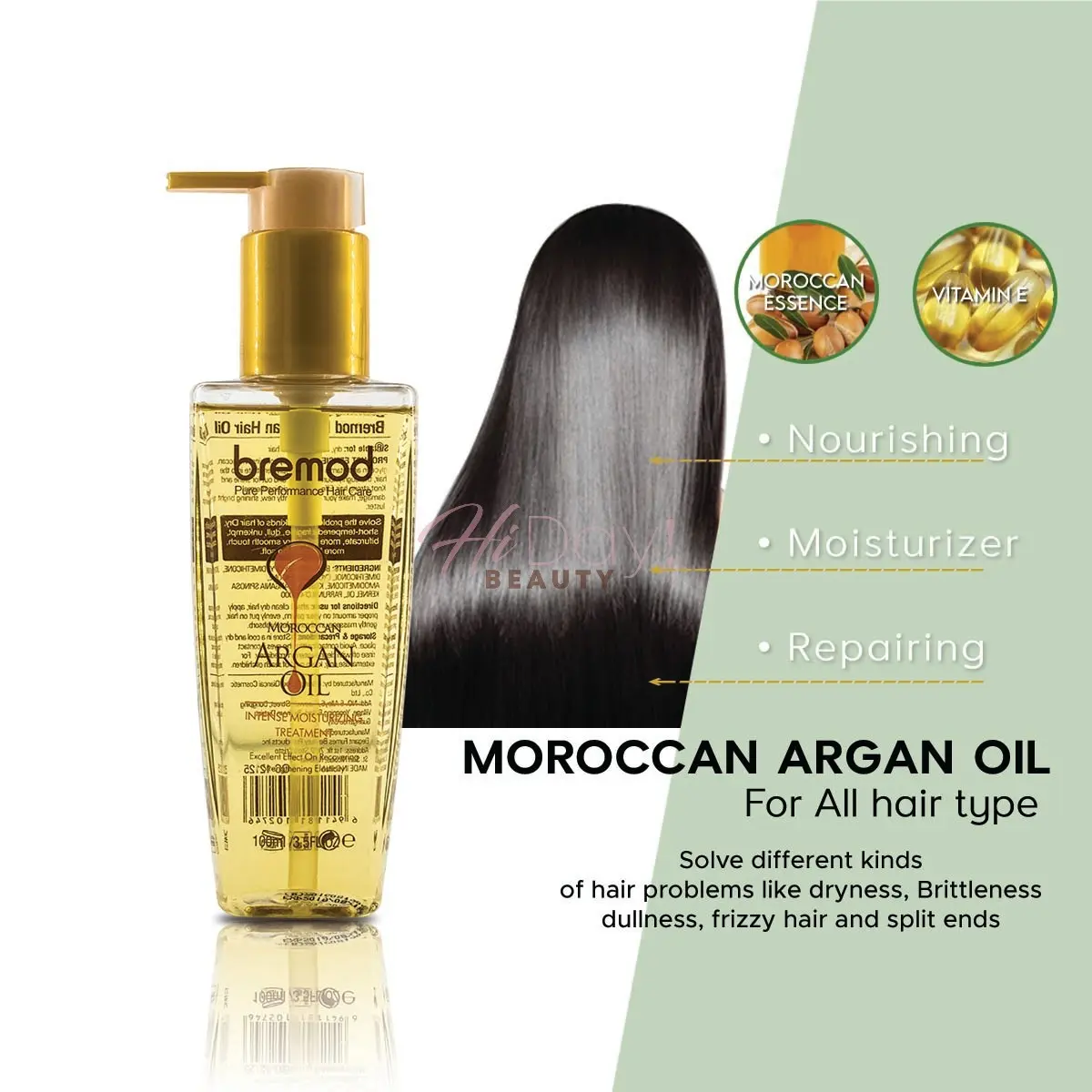 Bremod Moroccan Argan Oil Hair Serum 100ml Intense Moisturizing Excellent on Recovering Hair Strength and Elasticity Haircare Moisturize Conditioner Shampoo BR-HO31