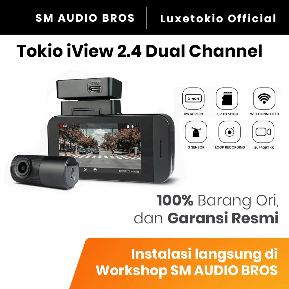 Luxetokio iView 2.4 Kamera Dashcam Mobil 2 Channel IPS Screen Support 4K Built in Wifi