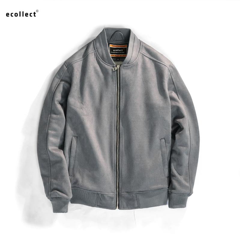 Áo khoác da lộn nam cổ bomber Ecollect #J01 bên trong có lót lông cừu dày ấm chất lượng cao cấp Menswear Tay Dài Jacket