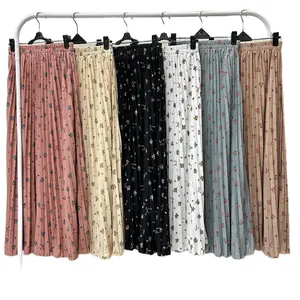 Rok Plisket Panjang  Wanita Muslim Bawahan Moti Bunga