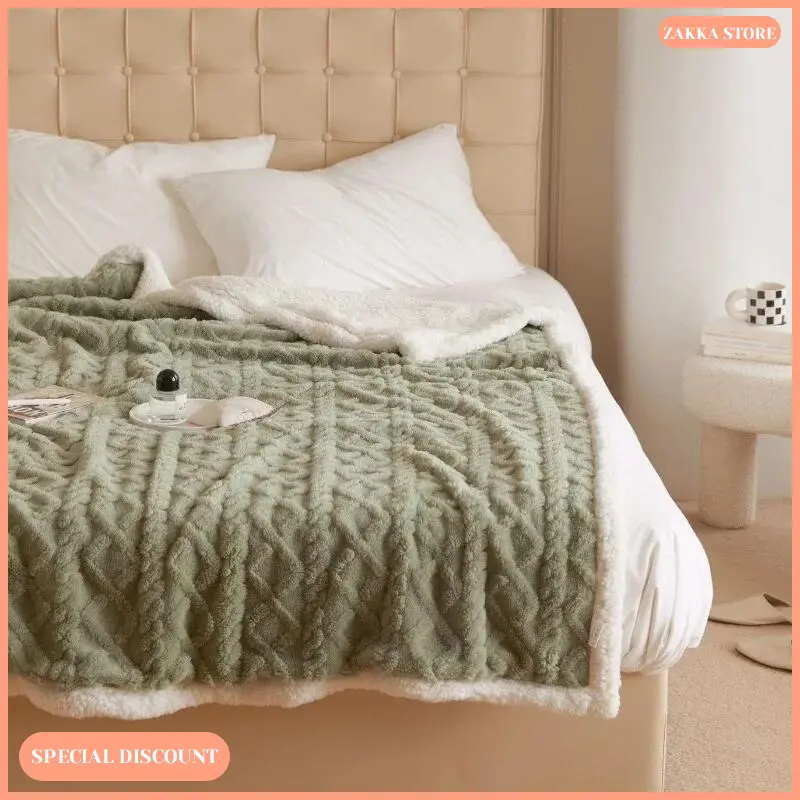 Zakka Store COD Selimut Hangat Musim Dingin / Selimut Sofa / Tempat Tidur Bulu Poliester Polos 5
