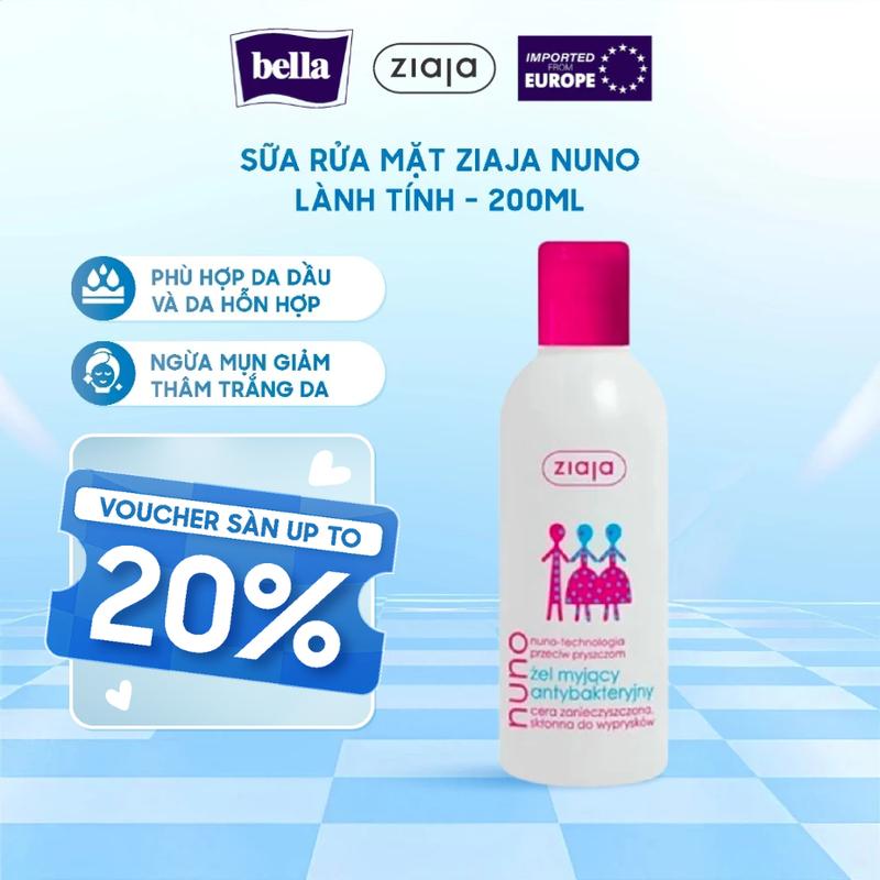 Sữa rửa mặt Ziaja Nuno ngừa mụn trắng da hỗ trợ cho da dầu và da hỗn hợp không kích ứng 200ml 