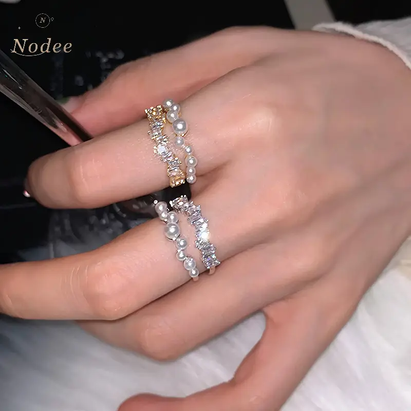 COD Cincin Terbuka Dua Lapis Bergaya dengan Mutiara Imitasi & Desain Langit Berbintang, Cincin Trendi Unik ND
