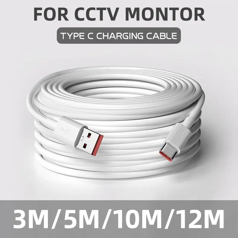3M 5M 10M 12M Type C/Micro USB Android Charging Cable for IP Camera CCTV Black Red White Wire kabel  android kabel  data Charger 3