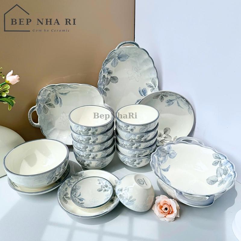    Banoichatchoi   Bộ Bát Đĩa gốm sứ họa tiết Diệp Hồng sang trọng -  Vẻ đẹp tinh khôi trong từng chiếc lá 