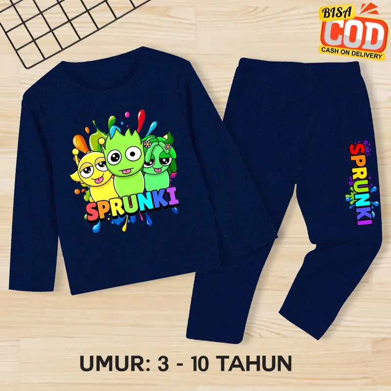 Setelan Sprunki Lucu Anak Laki-Laki/Perempuan Umur 3-10 Tahun Baju Sprunki Celana Panjang 5