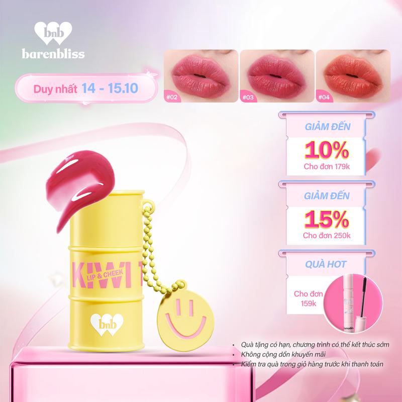 Son Kiwi Tin Tint Lip & Cheek 2in1 Son Tint Căng Bóng Môi Lên Màu Rực Rỡ Lâu Trôi và Làm Má Hồng Tươi Trẻ Cả Ngày Dài 2.5gr Cosmetic Mỹ Phẩm Son Môi Trang Điểm
