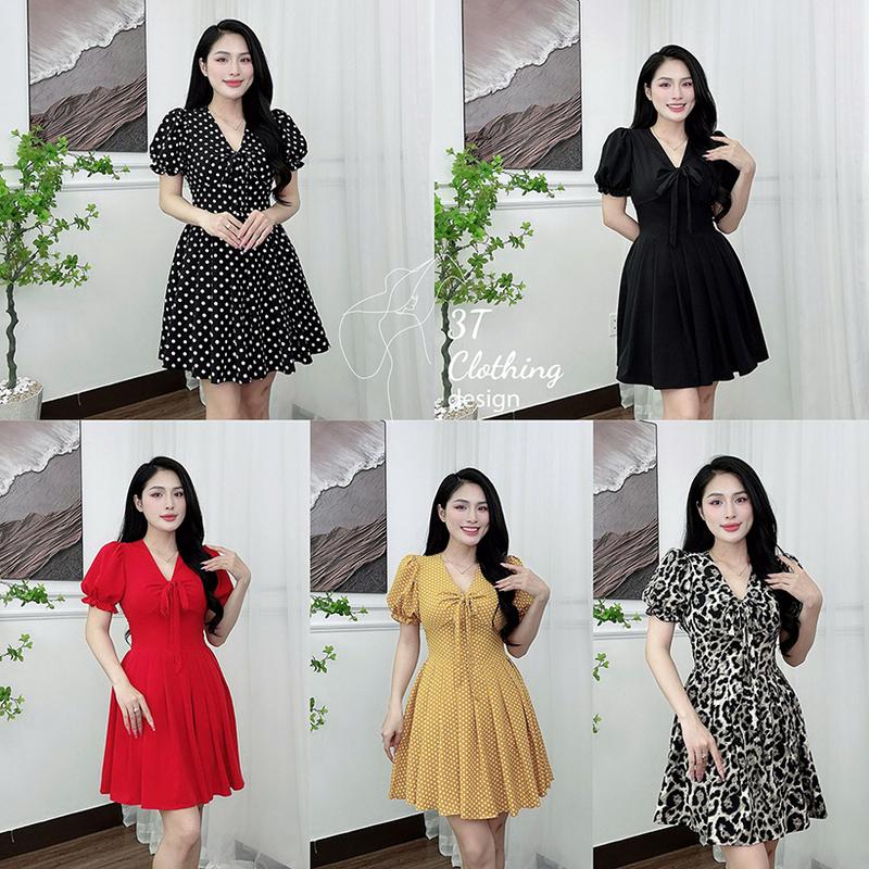 Set giả váy nữ lụa Mango tay phồng cổ chữ V phối nơ sang chảnh thiết kế eo chun co giãn form bigsize 40 - 80kg mã B52