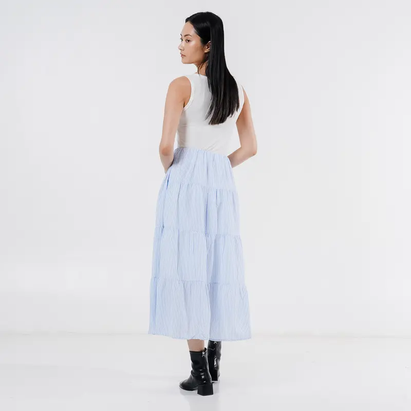 This Is April Rok Maxi Striped Ruffle Textured Wanita Elxie Skirt Blue 200193 (RESTOCK) 4