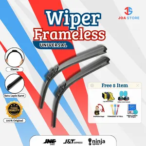 Wiper Frameless Mobil Sepasang 2 Pcs Kiri dan Kanan Free Gift 5 Item ( Stiker Anti embun, Parfum Kopi, Tongkat E-Toll, Lap Microfiber, Tablet Sabun Air Wiper )
