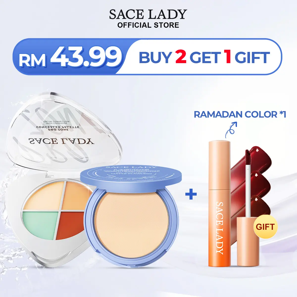 [COD] [BUY 2 GET 1 GIFT] SACE LADY Face Makeup Set, Compact Powder Oil Control & Full Coverage Concealer Makeup, tanpa foundation,solek muka, palet concealer kalis air, litupan penuh, Kawalan minyak, bedak muka matte