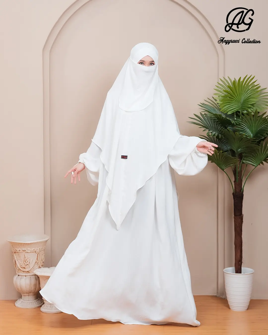Gamis Candera Set Kerudung Lancip Plus Cadar Tali Tangan Balon Lengan Tali Jari Simple Dan elegan dinamis