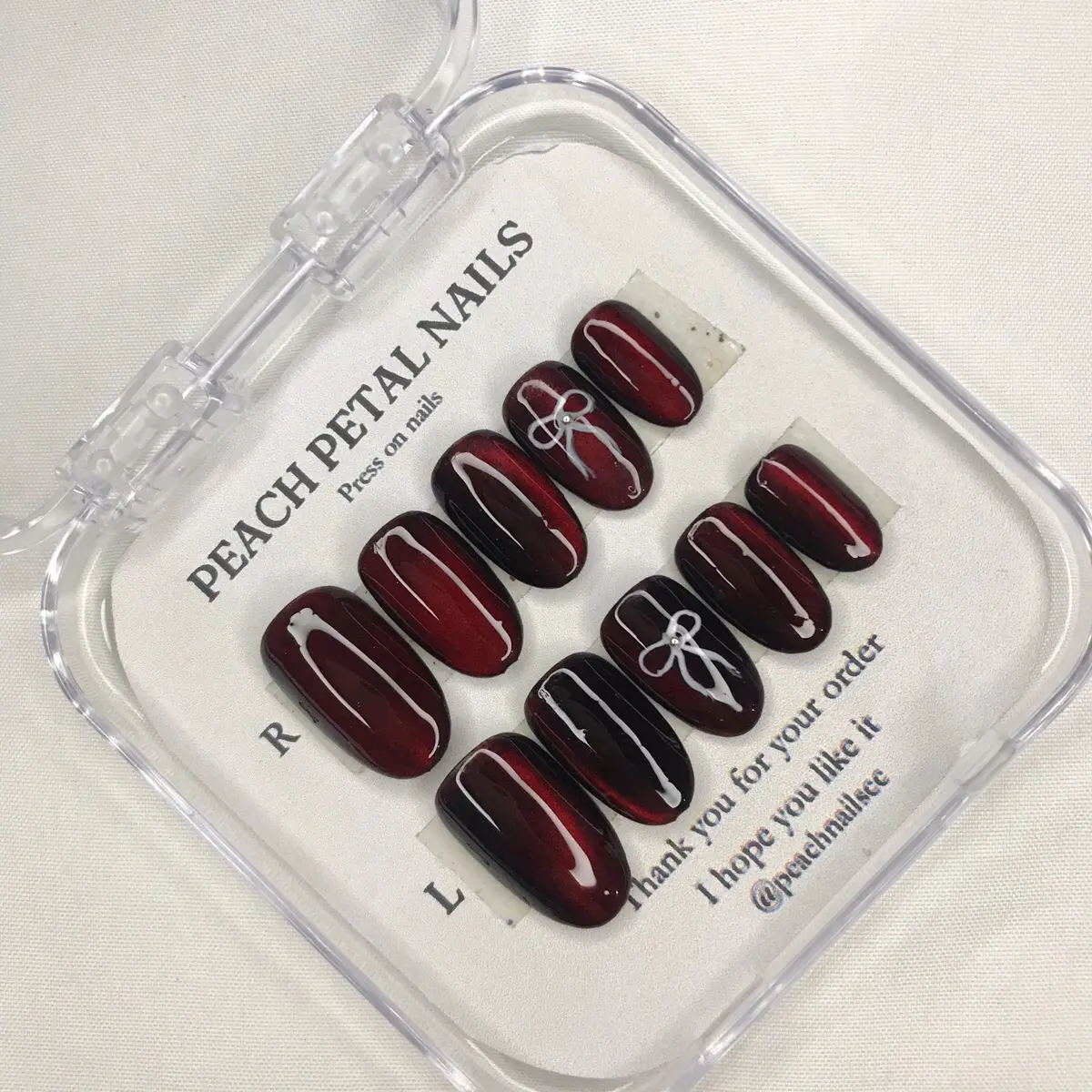 (Peachpetalnails) PRESS ON NAILS DARK RED | press on nails custom | kuku palsu custom murah Art