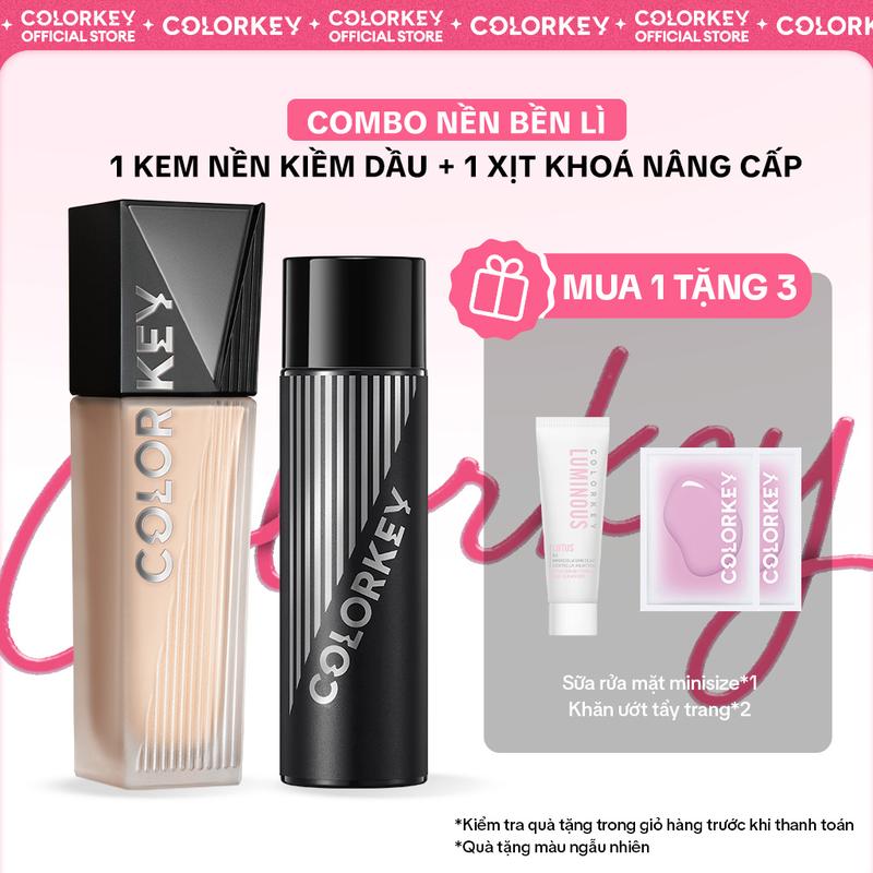 [EX] COMBO 2 MÓN Kem nền COLORKEY Long Lasting Flawless Liquid Foundation và Xịt khóa make up Airy Soft Matte - KLF1F5