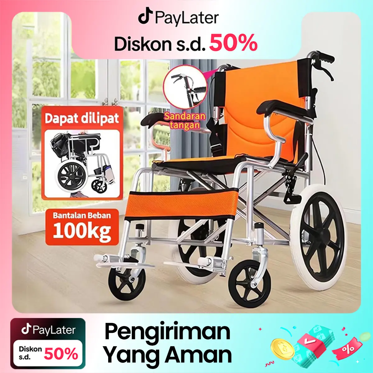 【COD】Kursi roda Alluminium Bisa Dilipat Kursi Roda Lipat Portable Traveling Kursi Roda Medis Wheel Chair