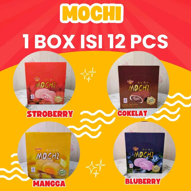 MOCHI CONLEY 1 Box 12 PCS - Makanan Camilan Premium Kenyal Lembut Snack - Rasa Stroberi Cokelat - Mangga & Blueberry - Bahan Alami Berkualitas 0
