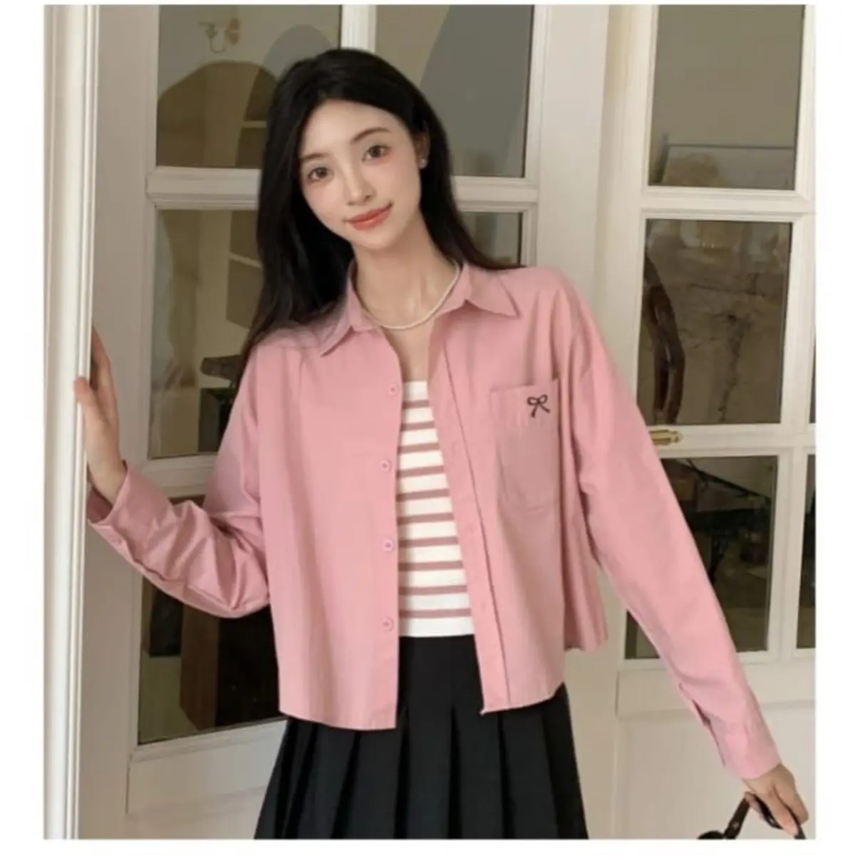 ALICE kemeja set wanita korean style katun knit coquet pita