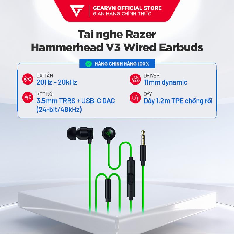Tai nghe Gaming Razer Hammerhead V3 Wired Earbuds | Type C | GEARVN
