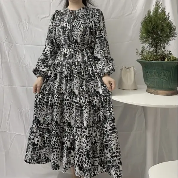 Gaun Satin Panjang Polkadot  Cetakan Macan Tutul Plus Longgar Dan Kasual Ukuran Gemuk Mm Slim Fit Dan Tipis Sifon Wanita Dress Korean 7