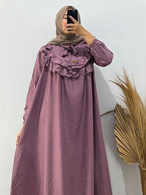 Gamis Polo Linen Terbaru Mewah Elegant Panjang Wanita 1