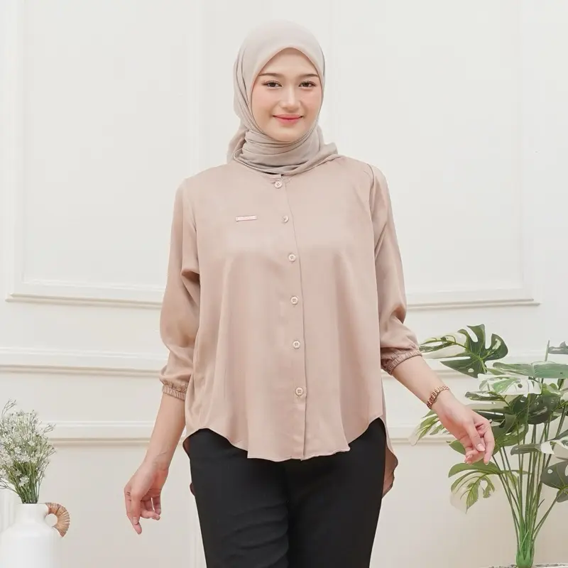 Atasan Wanita Rayon Twill premium Panjang Baju Dewasa All size  muat sampe BB 70  Nyaman Lembut Kancing Kain Formal High Hitam 0
