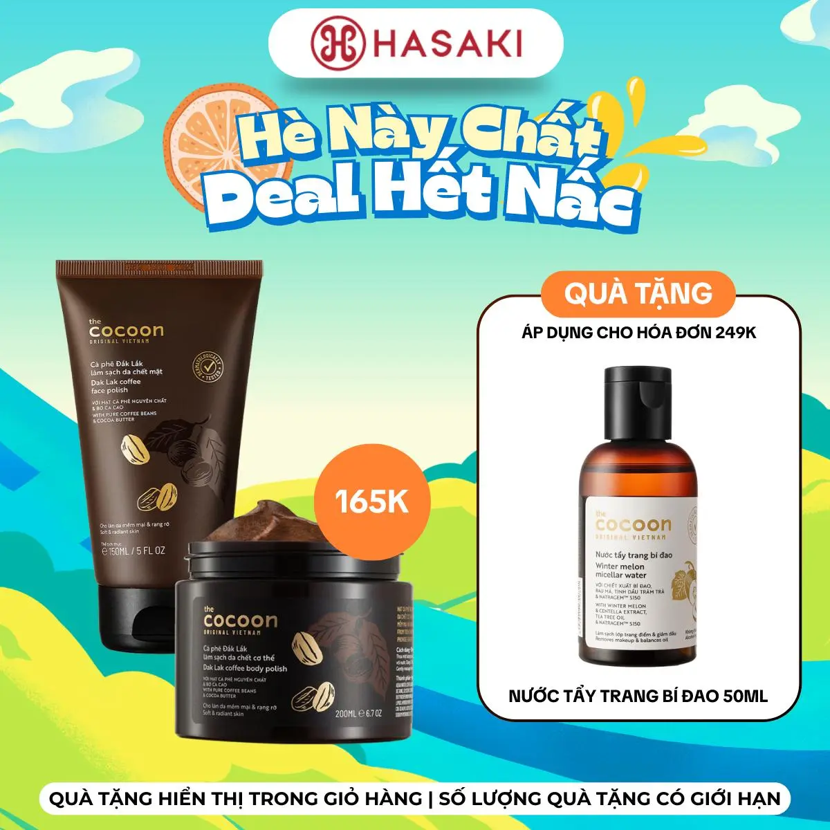 [Livestream 12H-14H] Combo Cocoon Tẩy Tế Bào Chết Toàn Thân Cà Phê Đắk Lắk 200ml + Tẩy Tế Bào Chết Da Mặt Cà Phê Đắk Lắk 150ml | HASAKI BEAUTY