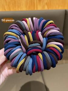 50 piezas de coleteros elásticos y duraderos, coleteros coloridos, accesorios para el cabello estilo coreano, para todas las estaciones, patrón liso, estilo casual