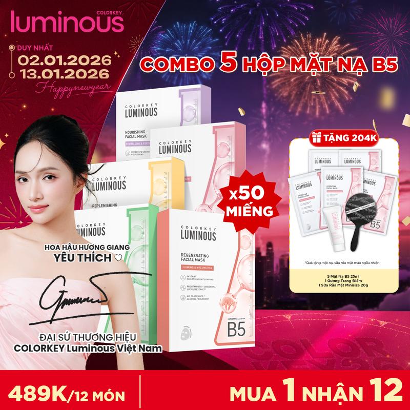 OFFICIAL COMBO 5 HỘP Mặt Nạ Giấy COLORKEY LUMINOUS Hỗ Trợ Cấp Ẩm Làn Da 10 miếng hộp