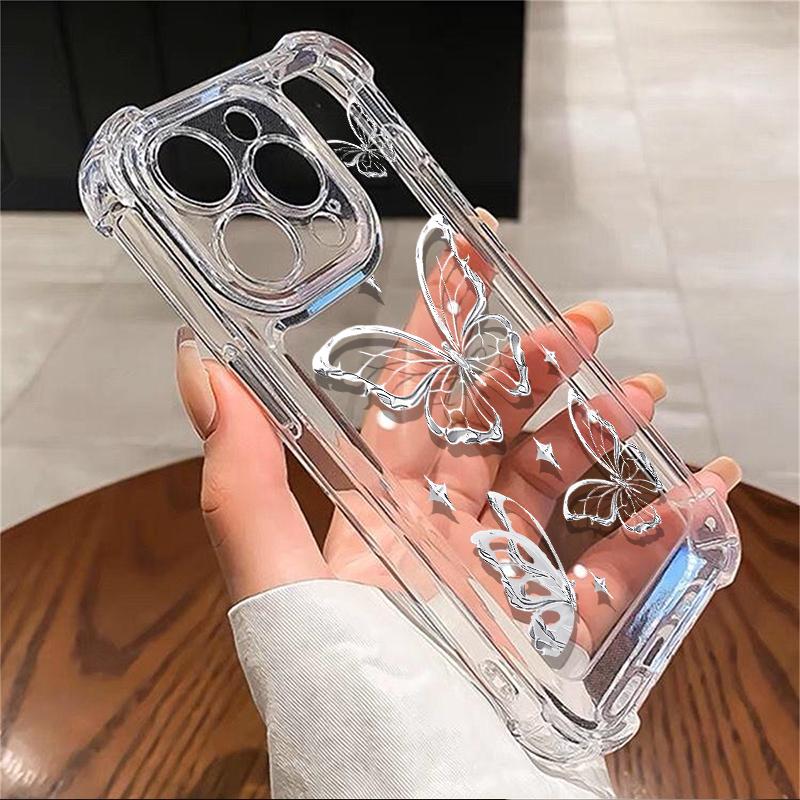 Ốp Aesthetic Chống Sốc, Thiết Kế Dễ Thương, Tương Thích Với iPhone 14, 15, 13, 12, 11, Pro Max, 7 +, 8, XS, X, XR, 6, 6S Plus, Chất Liệu Silicon TPU Mềm, Màu Trắng, Hình Bướm, Ốp Điện Thoại Chống Sốc, Ốp Trong Suốt