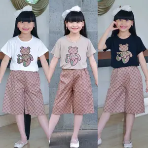 Baju setelan kulot anak perempuan/fashion anak/pakaian anak perempuan usia 4-11 tahun Lengan pendek Bordir