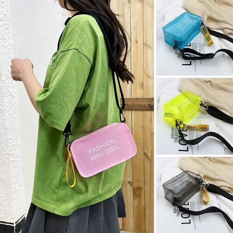 Túi Tote Nhỏ, Thời Trang, Màu Pastel Laser, Chất Liệu PVC, Túi Messenger Đeo Vai Thạch, Túi Đeo Chéo 0