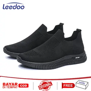 Leedoo Sepatu Slip On Flat Pria Model Kasual Sepatu Sneakers Cowok Shoes Olahraga AntiSlip Hitam MR179