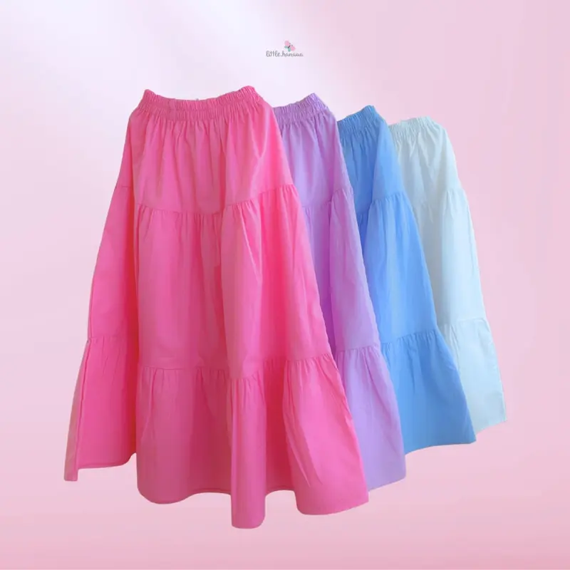 Hanna Skirt by little.hanaaa| Rok Flare Rempel Susun Katun Poplin Anak (1-10 Tahun) dan Dewasa Panjang Anak-Anak Mommy Remaja Perempuan 0