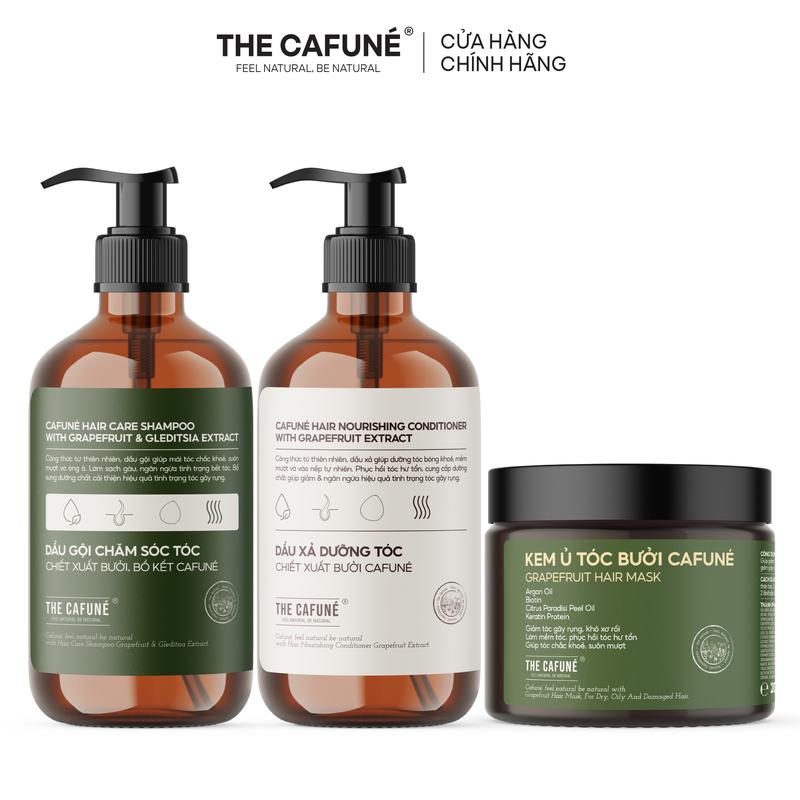 [DEAL ƯU ĐÃI] Combo Dầu gội, Dầu Xả Bưởi, Kem Ủ Tóc The Cafuné 480ml Dưỡng Tóc