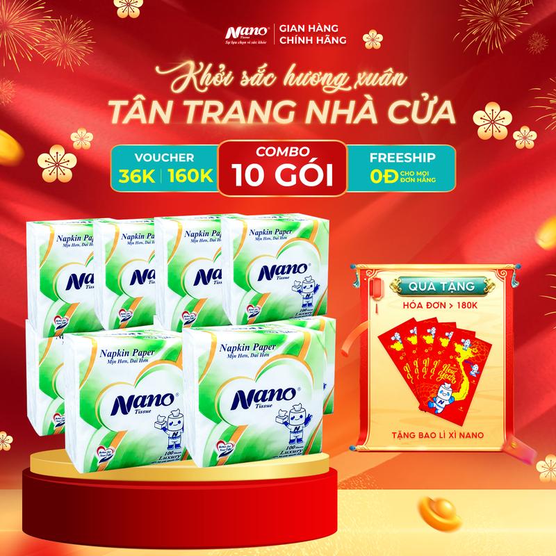 Khăn Giấy Ăn Nano Napkin 100 Tờ  33x33cm  – Giấy Ăn Vuông Cao Cấp Siêu Dai Mềm Mịn Thấm Hút Tốt | Nano Tissue 