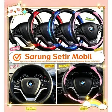 Sarung Setir Mobil Motif Carbon Sport Premium Anti Slip Universal Mudah Dipasang Nyaman Digunakan Semua Jenis Mobil