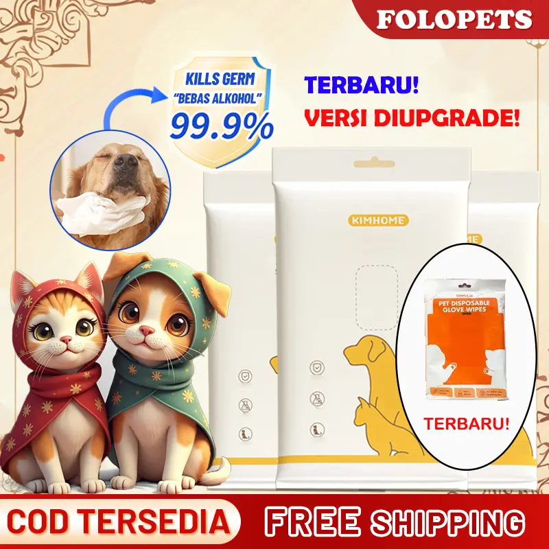 「COD」FOLOPETS Sarung Tangan Mandi Kucing & Dog Cleaning Gloves 2in1 6Lembar Wet Dry Grooming Tanpa Air Sisir Bulu Anti Kusut Bau Hilang 99% Bebas Alkohol Tersedia 0