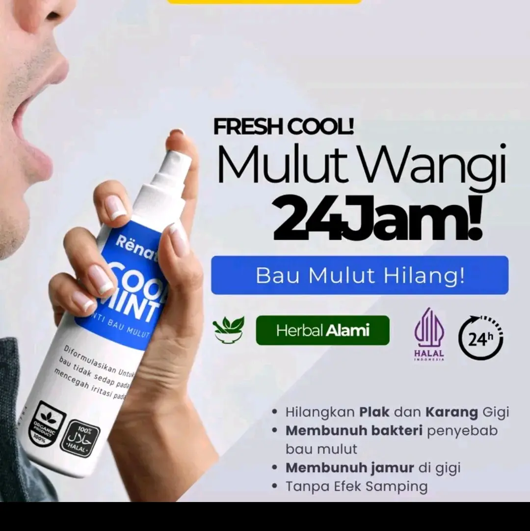 Renature - Cool Mint Mouthspray wangi 24jam hilangkan bau mulut spray perawatan pengharum obat penghilang untuk Cairan Penyegar