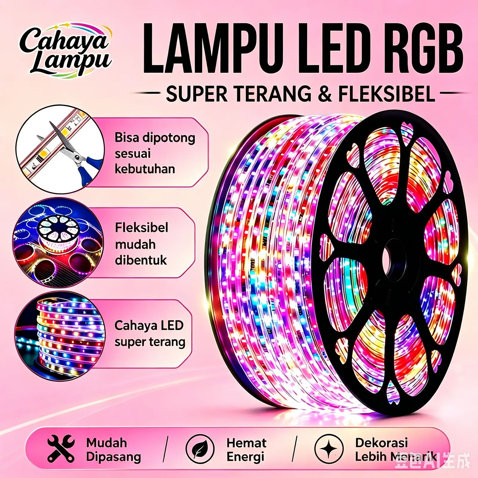 Lampu LED Strip Selang paket RGB 3528 2835 220V + Adaptor 5M/10M/15M/20M/25/30M Outdoor Led Strip Agustus Lampu Hias