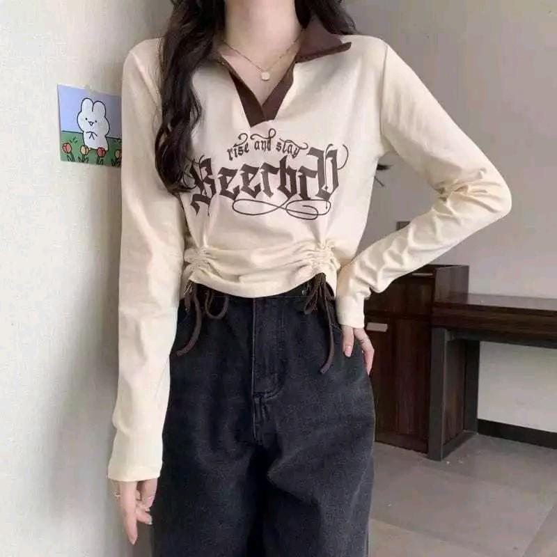 Kaos Longsleeve Serut RISE N SLAY Wanita Knit Rib (LD 88, P 40) Kasual 5