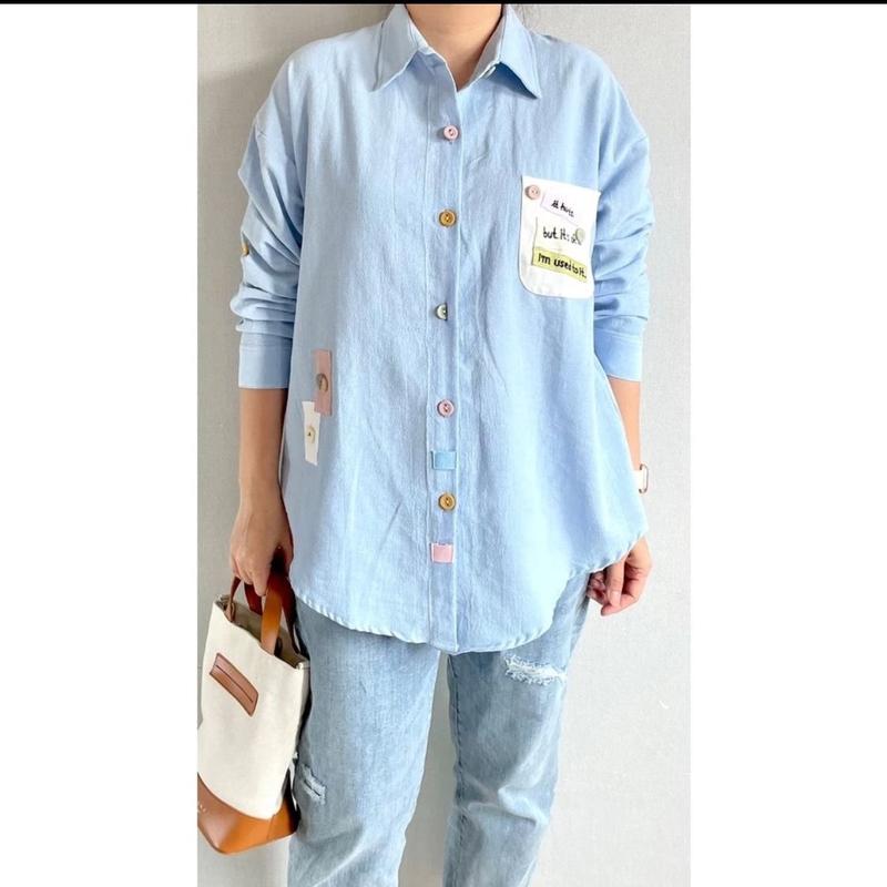 Kemeja katun linen lucu warna pastel 1