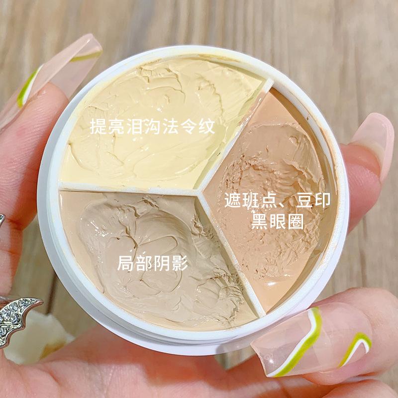 Trang Điểm, Bảng Màu Che Khuyết Điểm 3 Màu, Với Cọ Che Khuyết Điểm, Hoàn Hảo Che Phủ, Không Thấm Nước, Kem Nền Lì Che Phủ Vết Thâm, Vết Mụn, Quầng Thâm, NO.D457 1