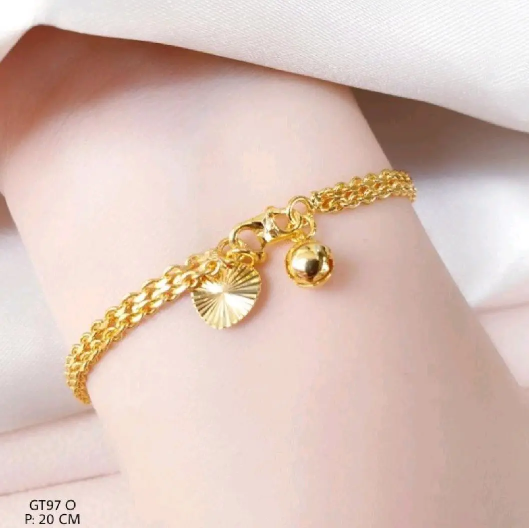 GELANG TIKAR KECIL GARIS GOLD PADAT DEWASA AWET Titanium