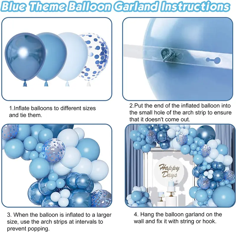 143Pcs Blue Balloons Arch Garland Kit, Different Size Metallic Blue Macaron Confetti Balloons 6