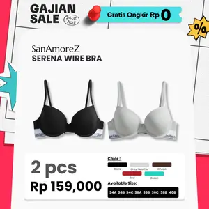 SanAmoreZ (2 Pcs) | Wire Bra / Bra Kawat - Cotton / Polyamide | Size 34A - 36C | Soft Foam & Sporty Look | Serena Wire Bra