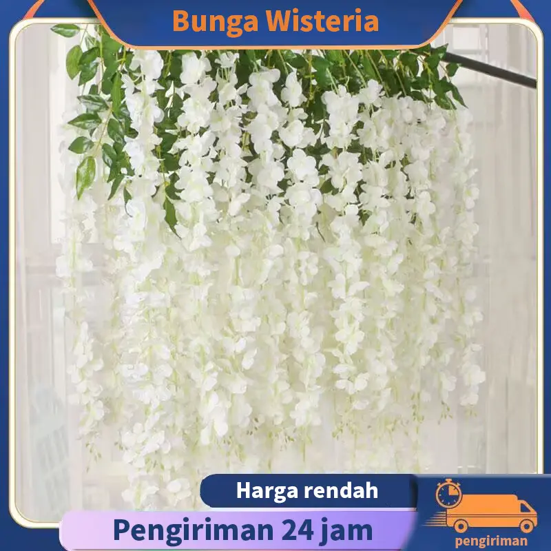 [12PCS] WISTERIA GANTUNG JUMBO / Bunga Wisteria Besar Warna Putih Merah Plastik 7