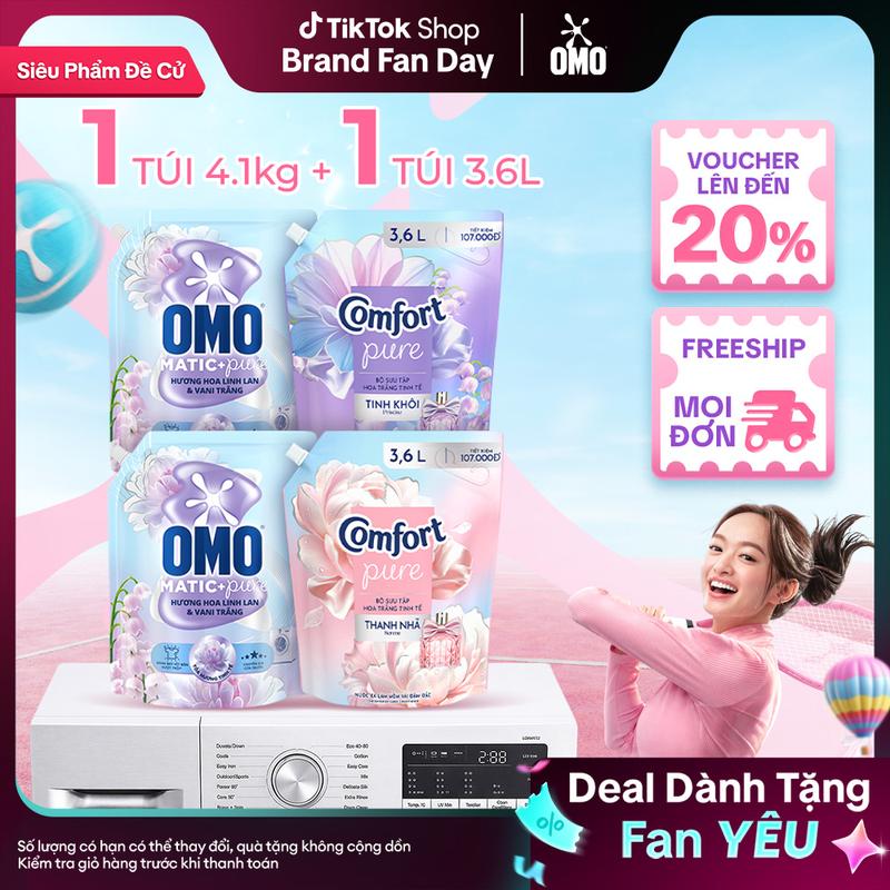 Combo Nước Xả Comfort Hoa Trắng Thanh Nhã Túi 3.6L và Nước giặt OMO Matic Hoa…